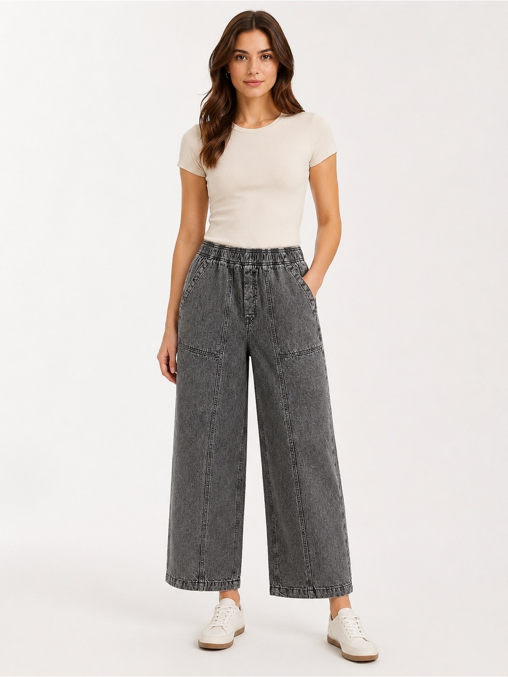 Wide Leg High-Rise Washed Black Jeans for Women - Picture 1 of 5